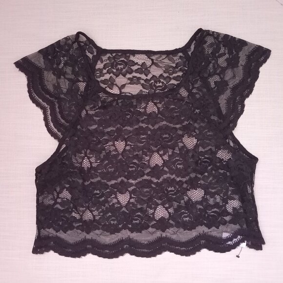 Dynamite Women's Black Lace Top Cropped Floral Roses Sheer Feminine Size S - Picture 1 of 4